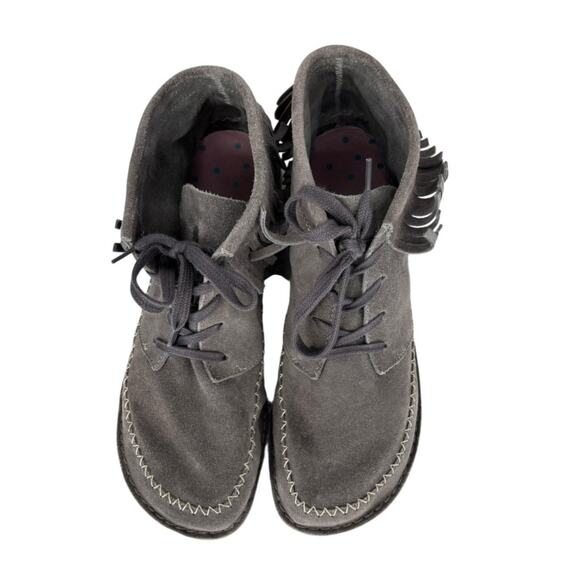 Gudrun Sjoden Suede Boots Moccasins Fringe Size 40 US 9.5 Gray Boho Hippie - Picture 4 of 15